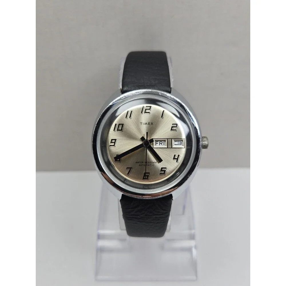 Vintage 1974 Timex Viscount 48851 Automatic Day Date Mens Watch Chrome Works